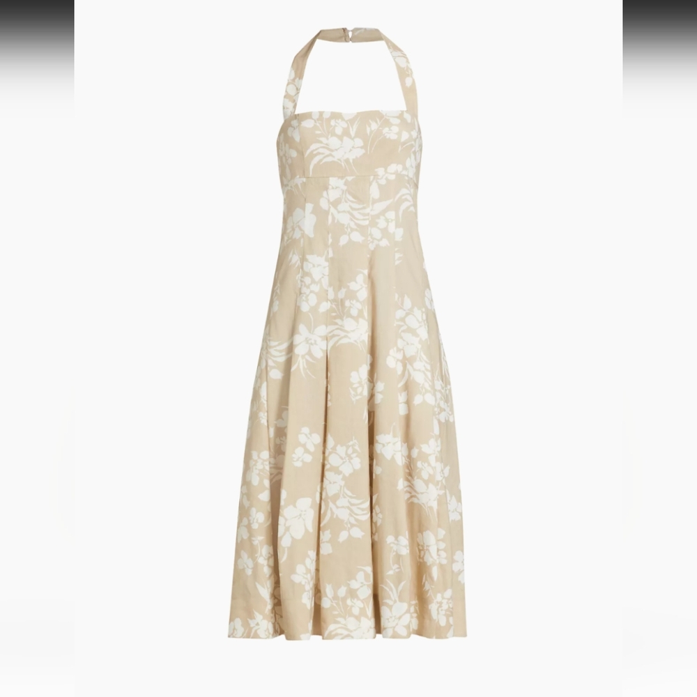 Veronica Beard Amalia Halter Dress Size 10 in Stone Khaki/Off White MSRP $548